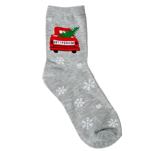 Let It Snow Christmas Tree on Truck Holiday Crew Socks