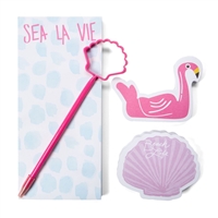 Flamingo & Seashell Notepad & Pen Stationary Gift Set