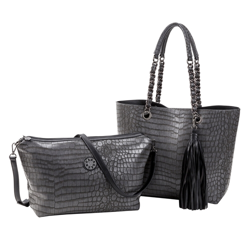 Sydney Love Croco Embossed Vegan Leather Reversible Tote & Large  Pouch Crossbody