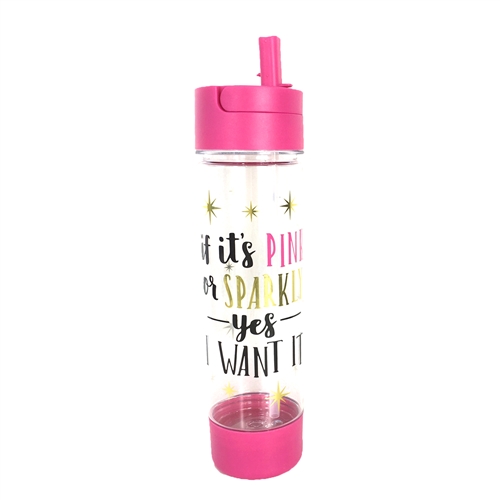 Pink or Sparkly Quote BPA Free Travel Water Bottle w Storage Holder