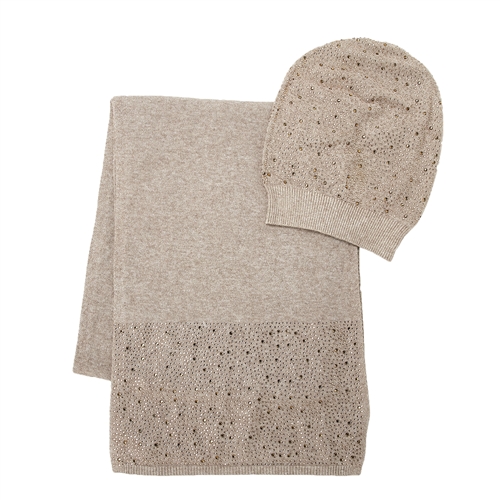 La Fiorentina Shimmering Crystal Embellished Hat & Scarf Set