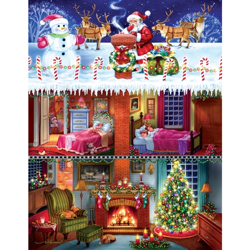 SunsOut Who's on the Roof? Santa Christmas 500 Large Piece Jigsaw Puzzle