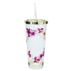 Pink Floral BPA Free Travel Water Bottle Tumbler