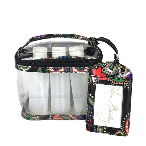Vera Bradley Lighten Up Travel Duo Travel Cosmetic Case & Bottle & Luggage Tag