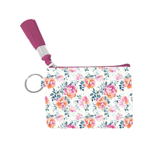 Savannah Floral Print Zip ID Card Case Key FOB