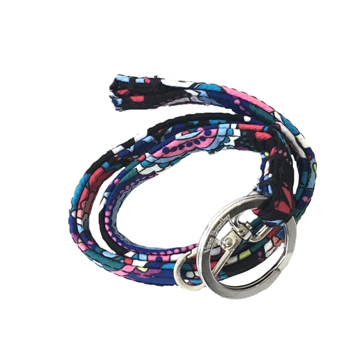 Vera Bradley Iconic Lanyard in Haymarket Paisley, Signature Cotton Badge Holder, Blue Pink Floral Pattern, Standard Size with Key Ring, Quick-Release Clip