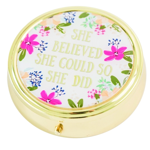 She Believed She Could So She Did Round Travel Pill Case
