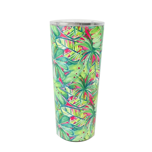 Watercolor Palm Double Wall Stainless Steel Tumbler w Lid