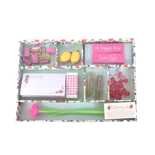 Oh Happy Day Floral Desk Caddy 40 Piece Stationery Set