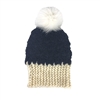 Dena Chunky Knit Hat Fox Fur Pom Pom