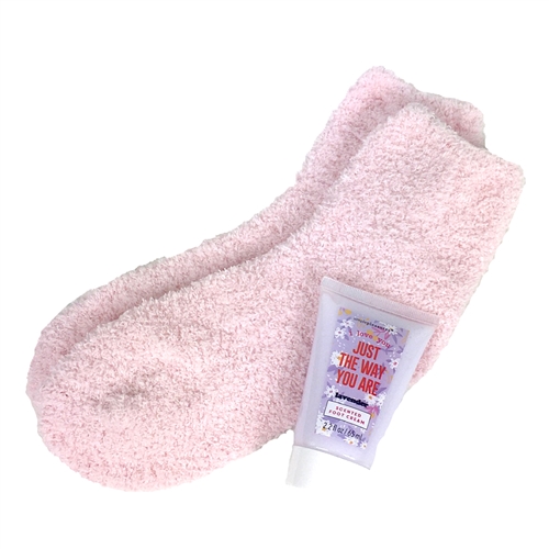 Pink Cozy Plush Socks & Lavender Lotion Gift Set