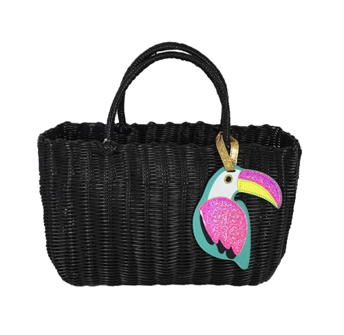 Tropical Toucan Woven Beach Bag Large Market Tote