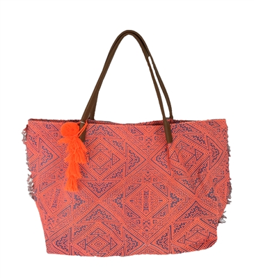 New Look Abstract Geo Print Fringe Tote