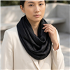 Tory Burch Stacked T Jacquard black infinity scarf with tonal signature logo pattern, soft draped loop silhouette, and monochromatic designer finish.