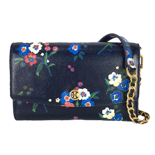 Tory Burch Parker Floral Printed Leather Chain Wallet Crossbody