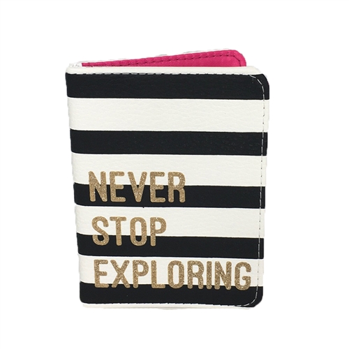 Never Stop Exploring Striped Passport Holder Travel Wallet