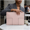 Tory Burch large blush pink leather travel document clutch pouch with stitched Block T front detailing, gold foil signature logo and top zipper closure.