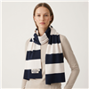 Tory Burch Sport Broad-Stripe Tech Knit Scarf, Viscose Blend Travel Wrap for Women, Wrinkle-Resistant Seventies Inspired Navy White Striped Winter Accessory