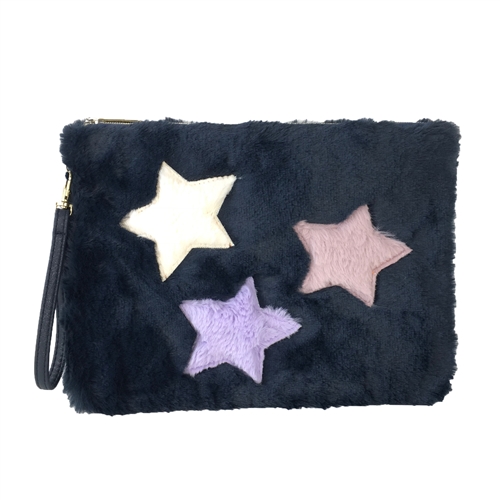 Twilight Stars Soft Faux Fur Wristlet Zip Pouch