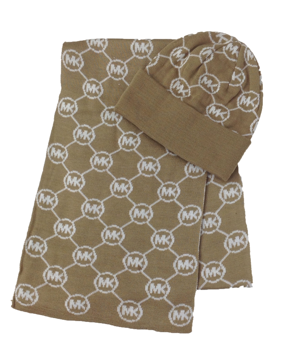 Michael Kors Vertical Logo Pattern Wrap Scarf, Camel/Cream