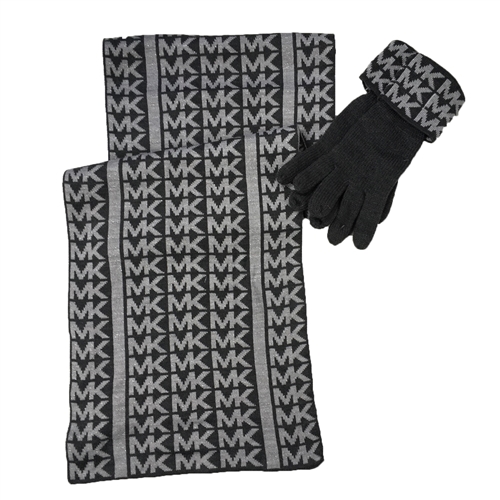 Michael Kors Metallic MK Repeat Logo Scarf & Knit Gloves Set