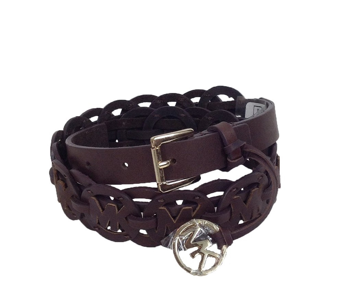 Michael Kors, chocolate belt Michael Kors Gloria Leather Double Buckle Large Belt In  main image 3