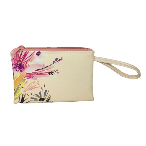 Paradise Floral Watercolor Vegan Leather To Go Wristlet