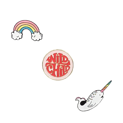 TOOT Rainbow Narhwal Wild Child Enamel Pins Set of 3