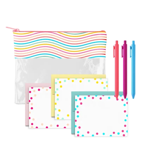 The Limbo Stationary Kit Large Zip Pouch, 3 Gel Pens & Note Cards