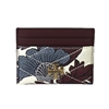 Tory Burch Kira Chevron floral leather ID card holder in Imperial Garnet Vine print with burgundy, cream, and blue gray flowers, card slots, stitching, and Double T hardware.