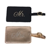 Mr. & Mrs. Rose Gold & Black Luggage Tags Set of 2, Glittering Script Personalized Travel Tags for Couples