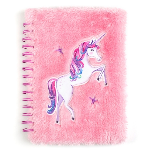 Unicorn Fuzzy Faux Fur Spiral Notebook