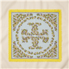 Tory Burch Wallpaper Floral 21 inch silk twill square scarf with light blue background, yellow border, and multicolor vintage inspired botanical print.