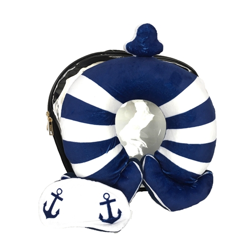 Nautical Anchor Neck Pillow, Eye Mask & Clear Travel Case Set