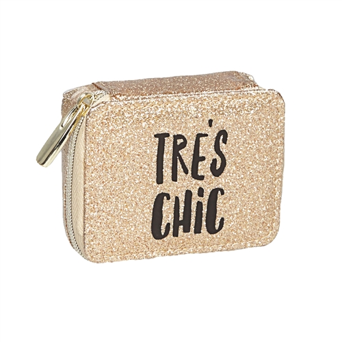 Tres Chic Zip Around Travel Pill Case Gold Glitter
