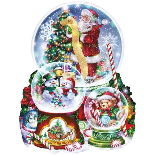 SunsOut 3 Snow Globes Christmas Cheer 1000 Pc Shaped Jigsaw Puzzle