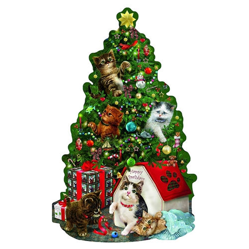Kitty Cat Playground 1000 Pc Christmas Tree Shaped Jigsaw Puzzle