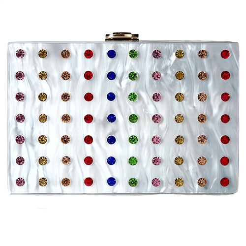 MILLY Rhinestone Rainbow Stripes Acrylic Box Clutch