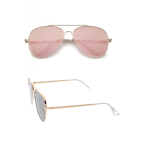60MM Mirrored Pink Flat Lens Aviator Sunglasses