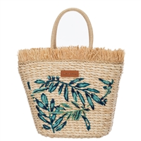 Alessia Massimo Palm Fronds Embellished Woven Straw Tote Beach Bag
