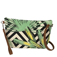 Alex Max Palm Leaf Print Canvas 3 Way Crossbody Wristlet Clutch
