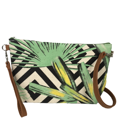 Alex Max Palm Leaf Print Canvas 3 Way Crossbody Wristlet Clutch