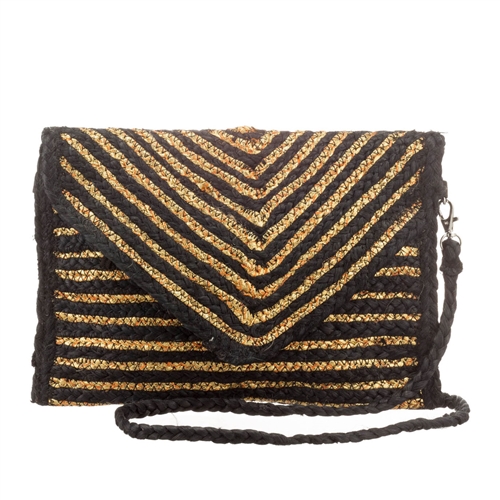 Alex Max Disco Metallic Stripes Jute Clutch Crossbody