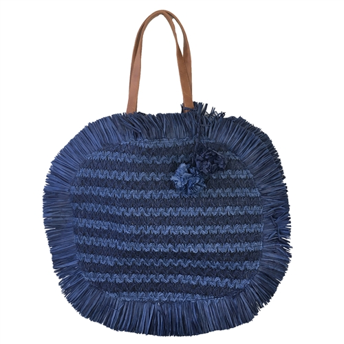 Alex Max Hama Round Fringe Trim Straw Beach Bag