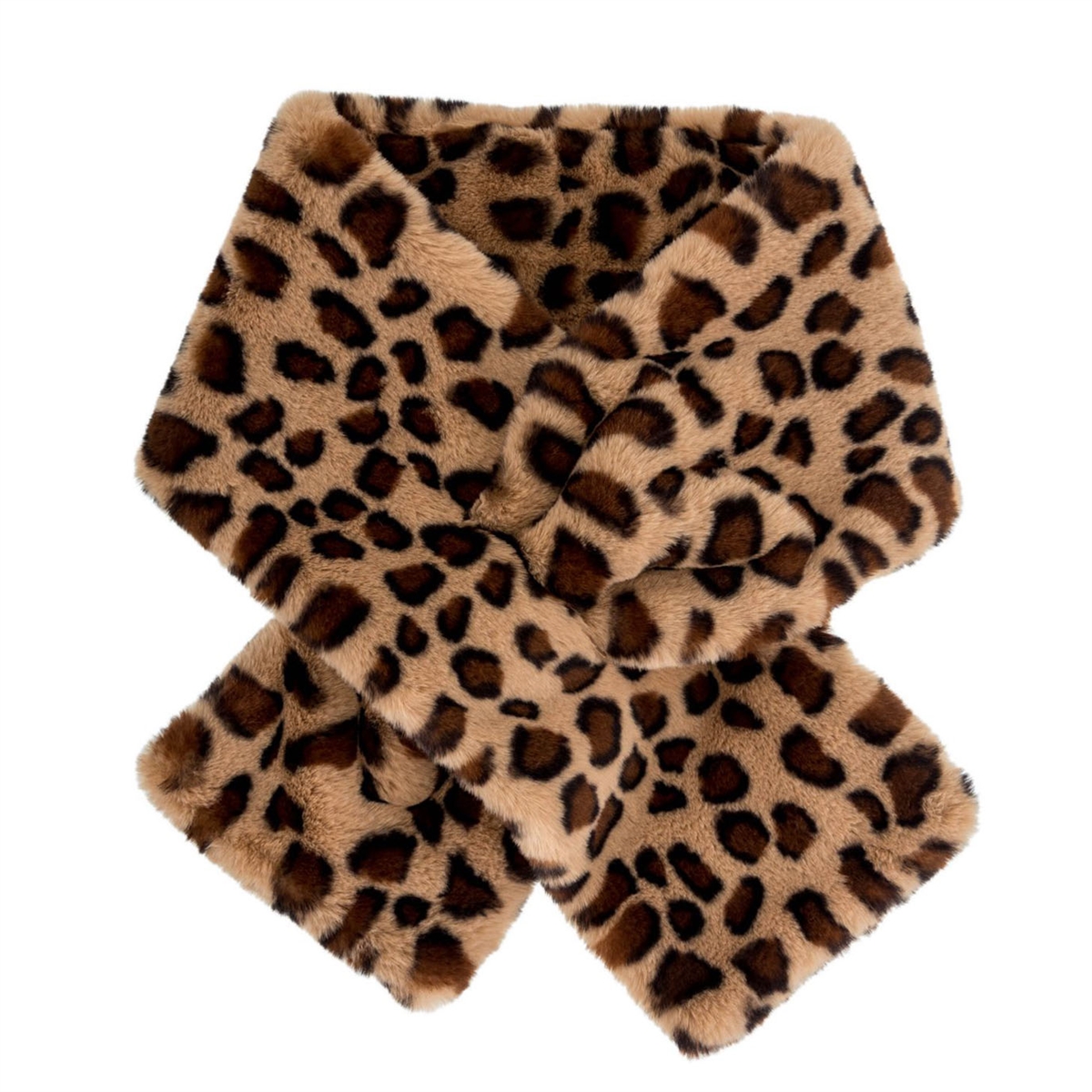 Alex Max Leopard Print Plush Faux Fur Pull Through Scarf, Marrrone Brown