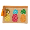 Alex Max Pineapple Embroidered Large Pouch Wristlet Clutch