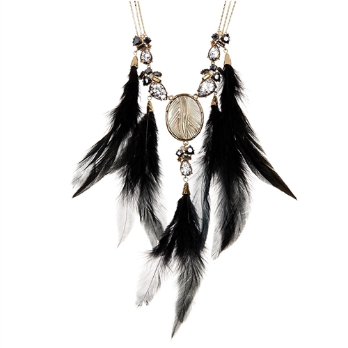Betsey Johnson Skeletons After Dark Feather Cameo Statement Necklace