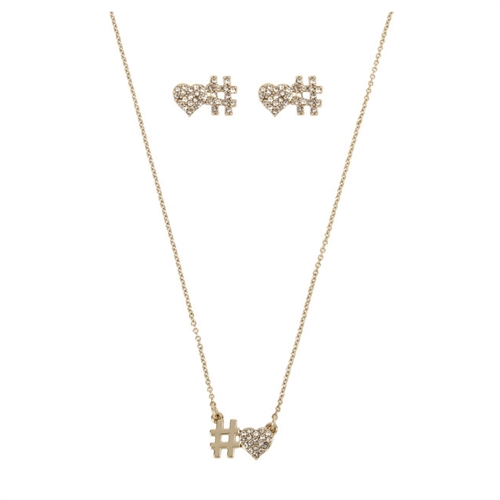 Blue by Betsey Johnson Love Letters Hashtag Necklace & Stud Earrings Set