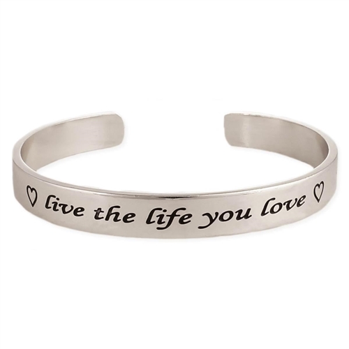 Transparant Pickering toeter Live the Life you Love Inspiring Engraved Cuff Bracelet, Silver
