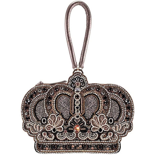 Mary Frances Queen Crown Jewels Beaded Leather Wristlet